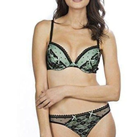 Hers by Herman Black Lace Bra & Thong Set Sz 34C - Picture 4 of 9